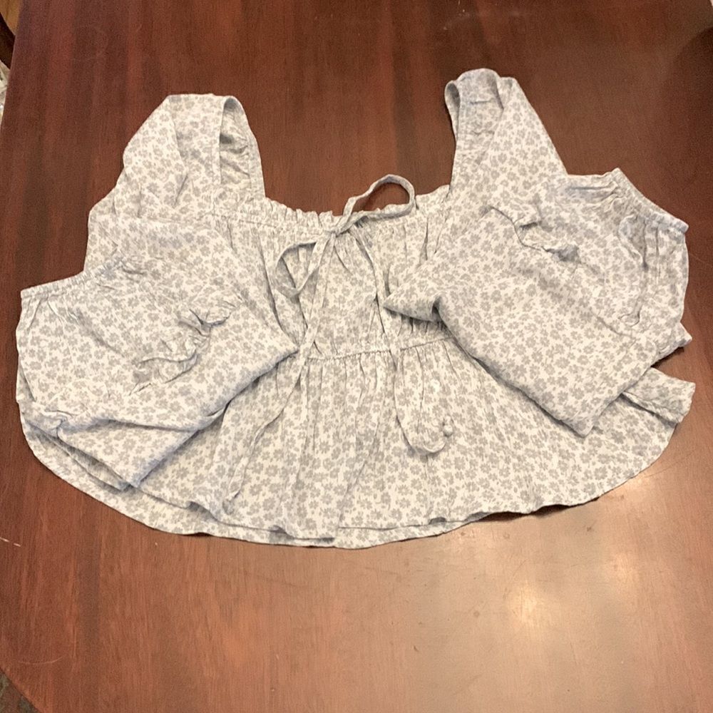 altar’d state blue floral long sleeve cropped tie front blouse Size XS NWT - Picture 1 of 8